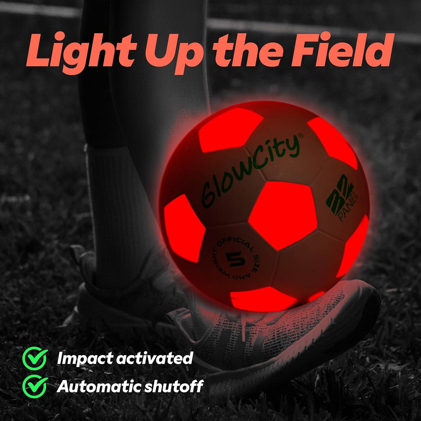 GlowCity Glow in The Dark Soccer Ball - Sizes 3, 4, 5 for Kids, Teens & Adults - Light Up Soccer Ball with 2 LED Lights - Sports Birthday Gifts Ideas for Boys & Teenagers Ages 6 7 8 9 10 11 12 13 14