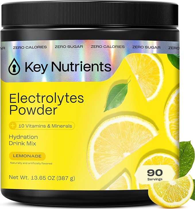 KEY NUTRIENTS Multivitamin Electrolytes Powder No Sugar - Refreshing Lemonade Electrolyte Powder - Sodium & Energy Supplem...