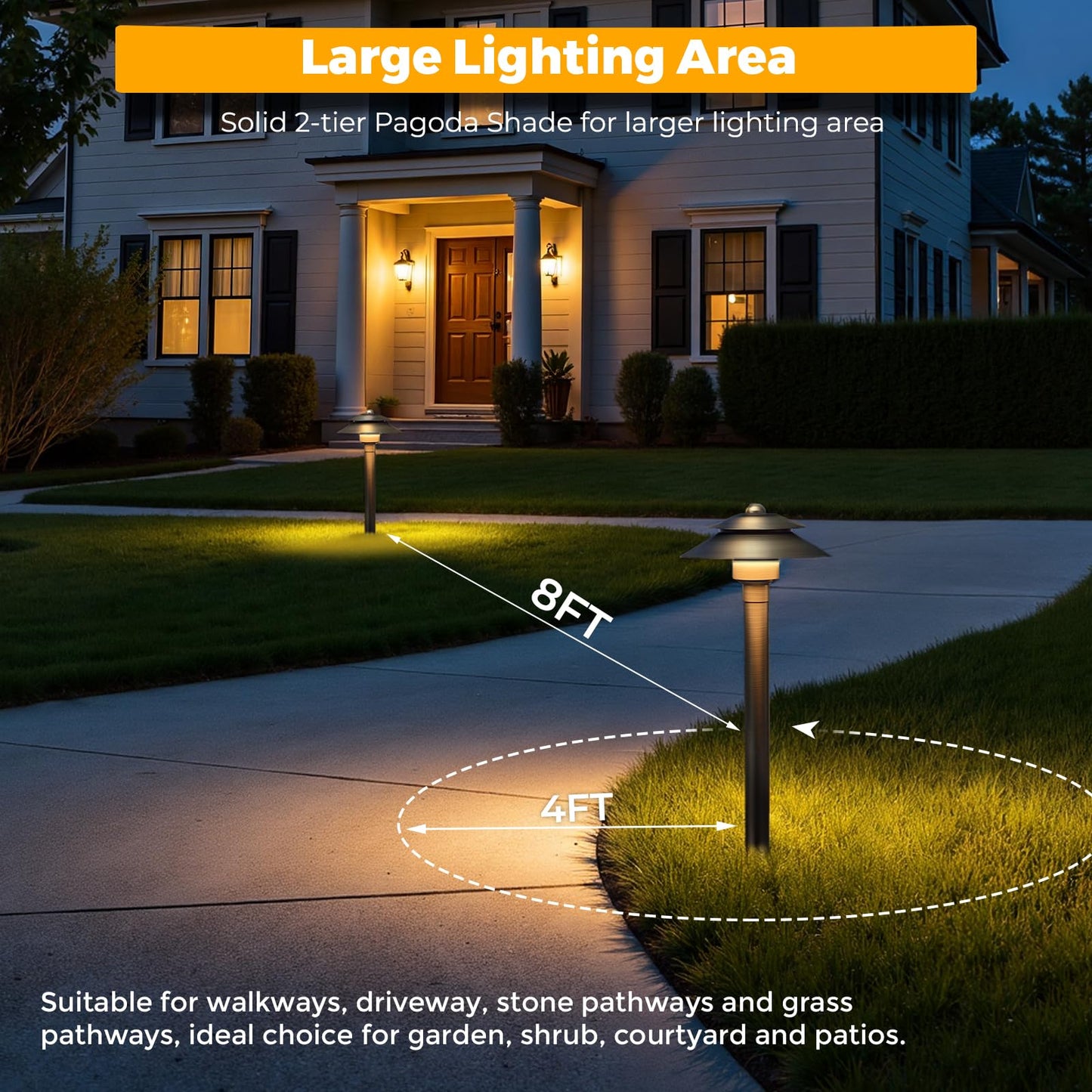 Gardencoin Solid Brass Low Voltage Landscape Pathway Lights (6 Shade  19 Tall)  12V Led Heavy Duty Path Lighting Outdoor Wired  Waterproof Antique Bronze Walkway Light Without G4 Bulb 12 Pack