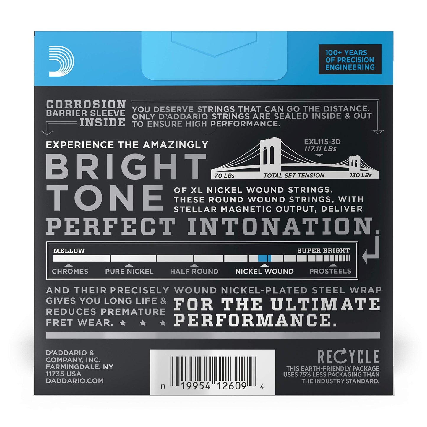 Daddario Electric Guitar Strings, Xl Nickel, Exl115-3D, Medium Gauge 11-49, 6-String Set, Pack Of 3