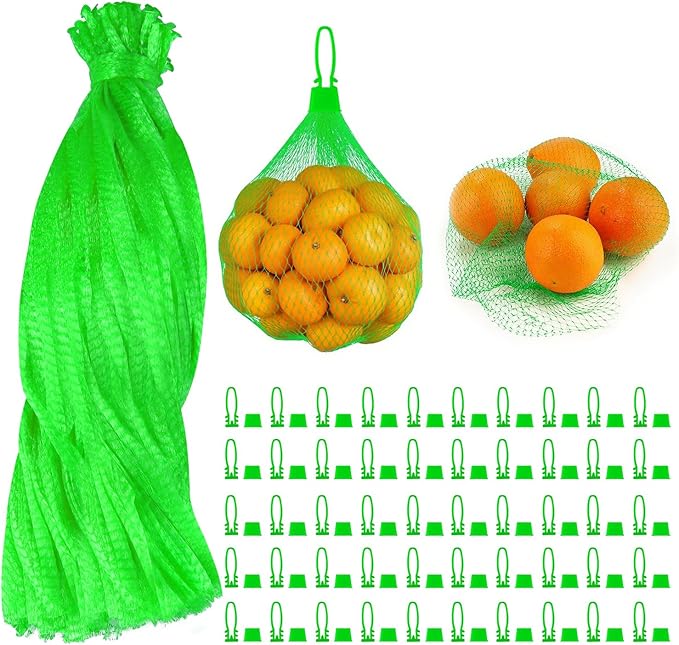 100 Pcs Reusable Mesh Produce Bags, 20 Inch Seafood Boil Bags for Crab with 100 Loop Closures, Onion Potato Storage Net Bag for Vegetables Fruits Seafood