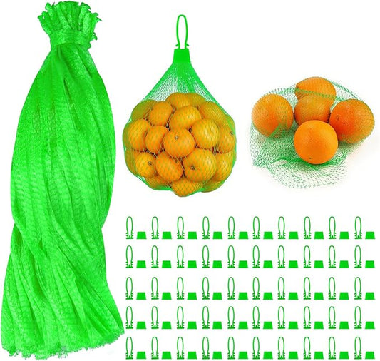 100 Pcs Reusable Mesh Produce Bags, 20 Inch Seafood Boil Bags for Crab with 100 Loop Closures, Onion Potato Storage Net Bag for Vegetables Fruits Seafood