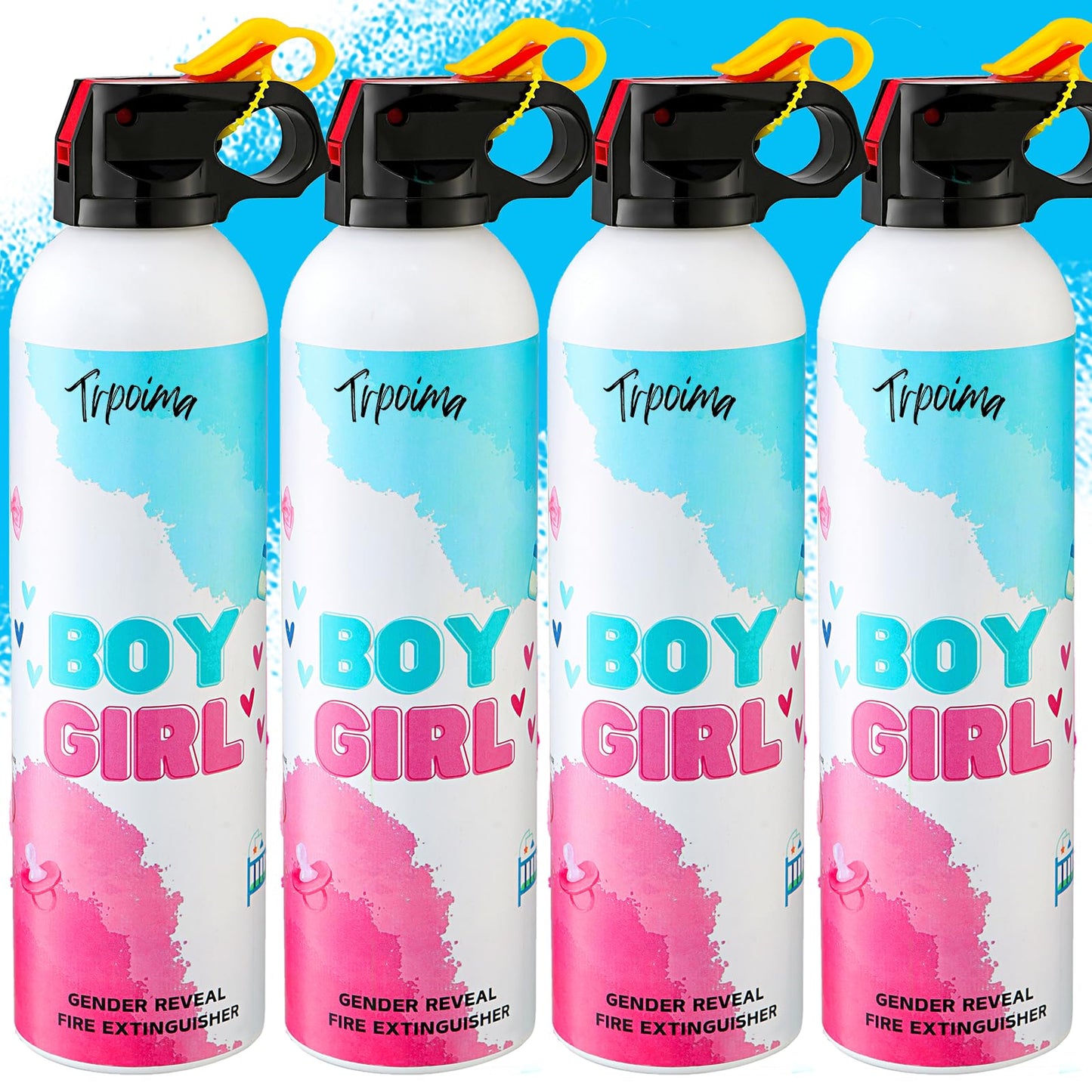 Gender Reveal Fire Extinguisher Set for Newborn Baby, 4Pcs Blue Gender Reveal Smoke Bombs, 100% Biodegradable Color Blaster for Cool Gender Reveal Ideas, Confetti Power Cannon Shooter Party Supplies
