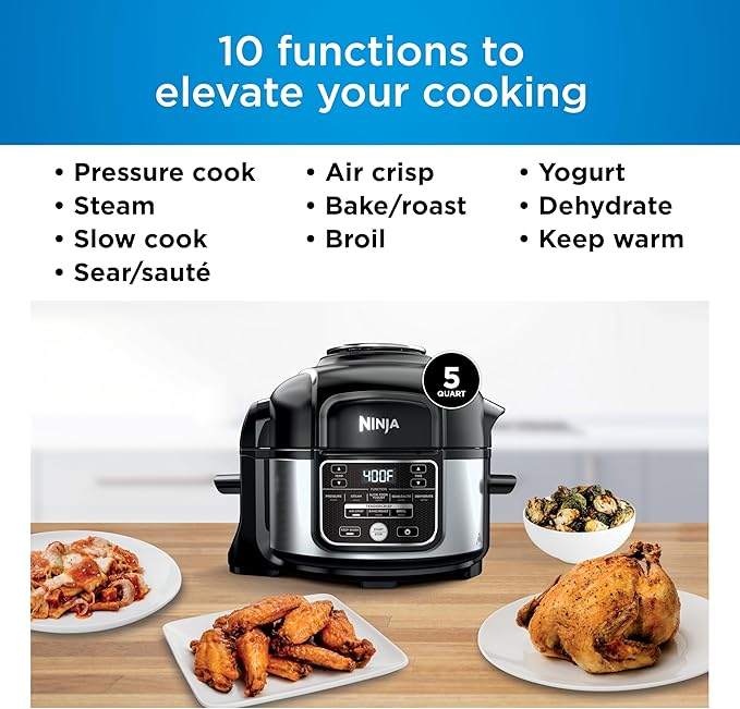 Ninja Foodi 10-in-1 Pressure Cooker & Air Fryer, 5 Quart - Stainless Steel Multi-Cooker with Precise Heating - Perfect Holiday Gift & Healthy Fast Cooking (FD 101)