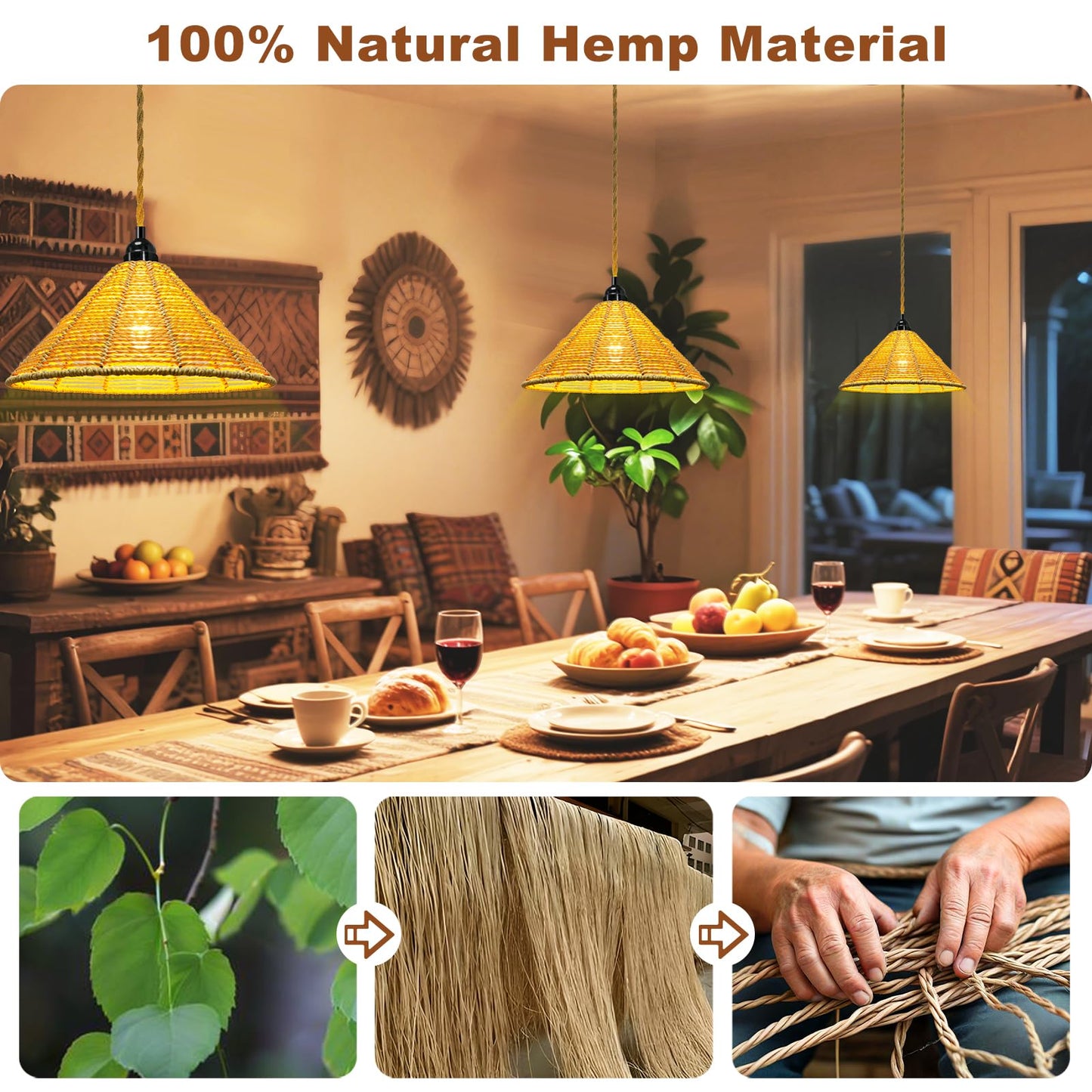 Hanging Lamps Rattan Pendant Light - 16.4Ft Plug In Cord Hanging Light Fixture Plug Into Wall Outlet Pendant Lighting With On Off Switch For Bedroom Living (Industrial Shade)