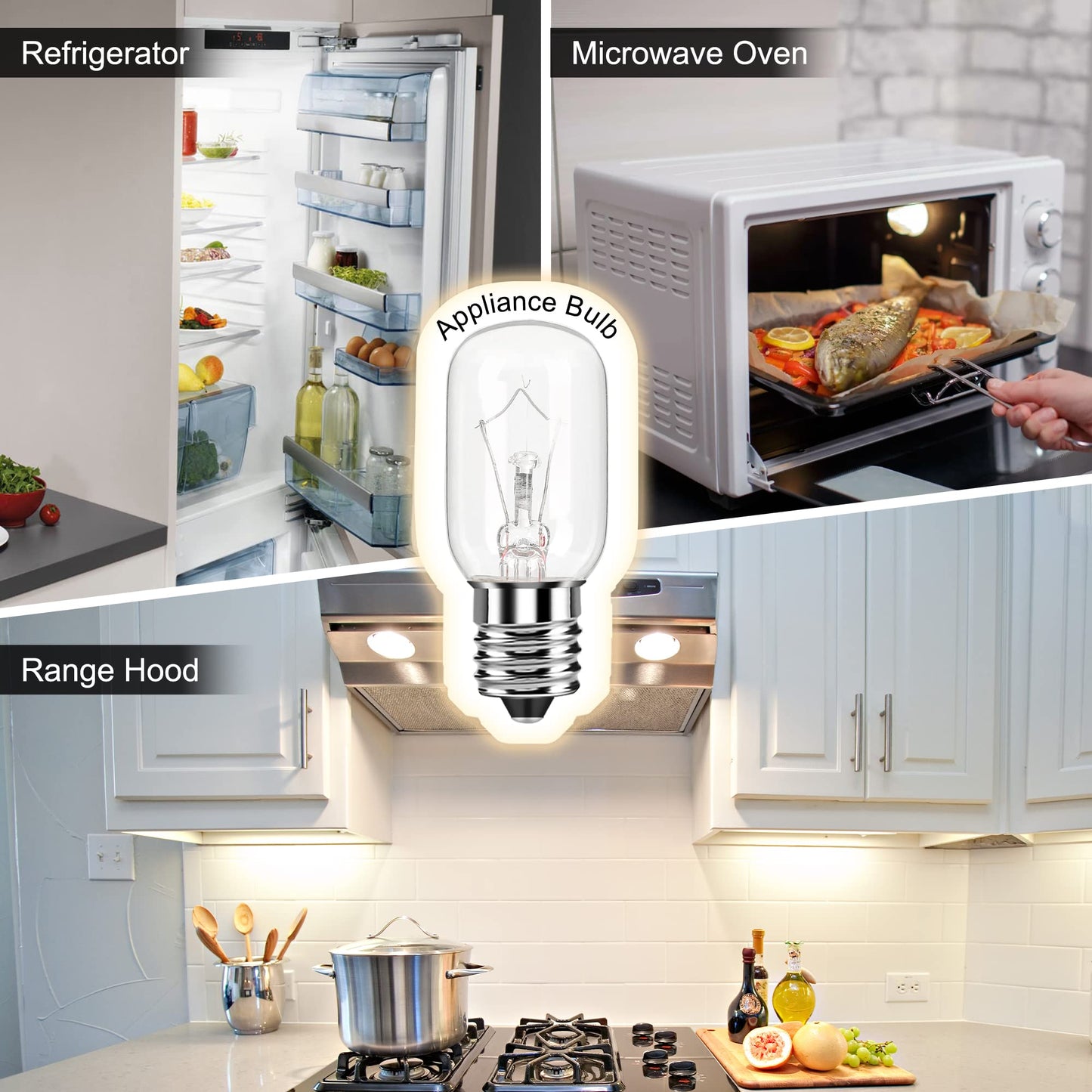 Microwave Light Bulb for Appliance Refrigerator, Over Stove Range Hood, Lava Lamp T8 40 Watt 125V E17 Intermediate Base Warm White Replacement as 8206232A, 1890433, AP4512653, WB25X10030 Pack of 4