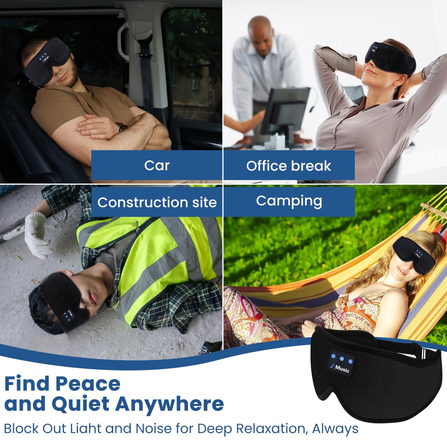 3D Sleep Mask with Bluetooth Headphones, Sleeping Headphones for Side Sleepers, Wireless Music Eye Mask with Ultra-Thin Stereo Speakers for Men, Women