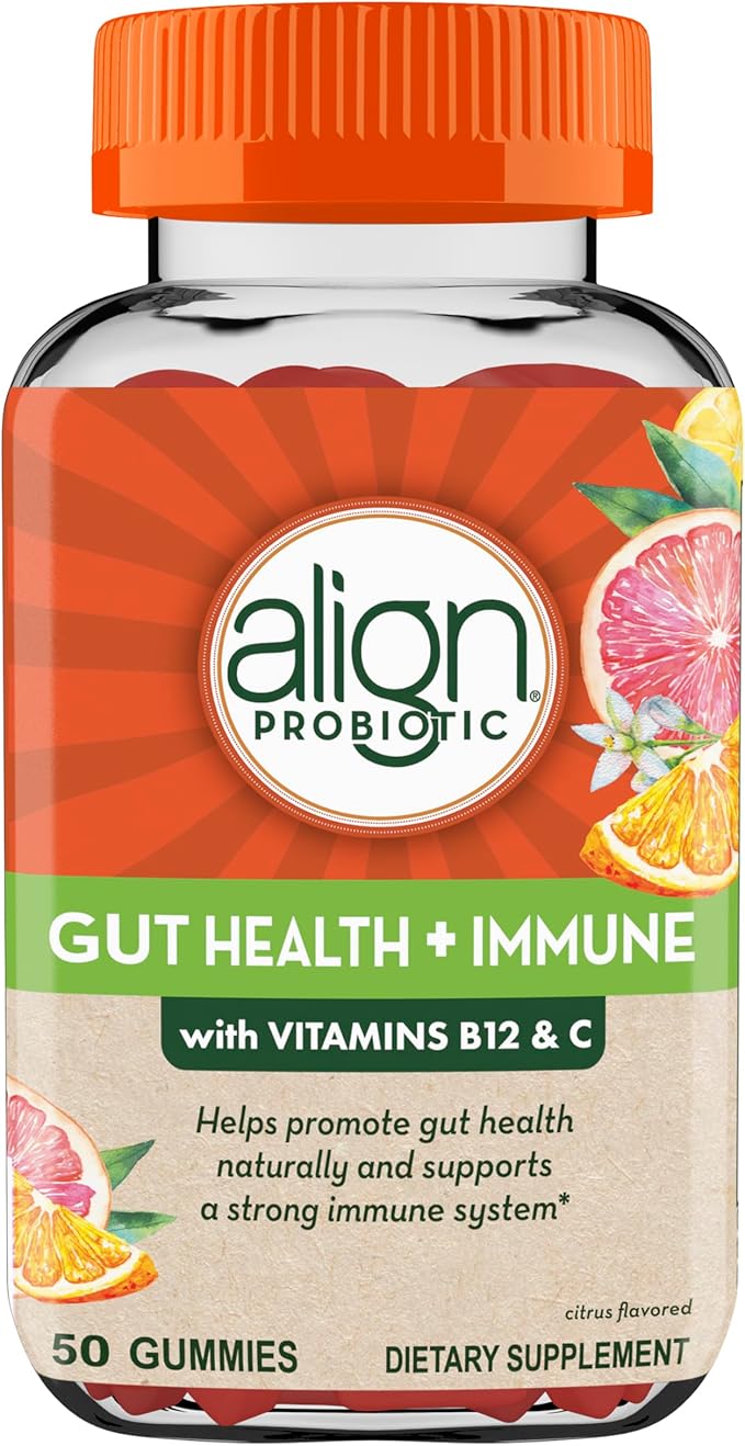 Align Probiotic, Gut Health & Immunity Support, Probiotic for Women and Men, #1 Doctor Recommended Brand, Vitamin C and B12 for Immune Support & Energy, Citrus Flavor, 50 Gummies