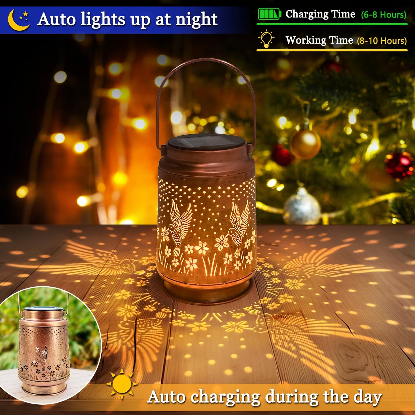 Azeeboi Hummingbird Solar Lanterns Outdoor Light Waterproof Garden Decor Gifts For Women Mom Grandma Hanging Solar Lights  Yk-24081H