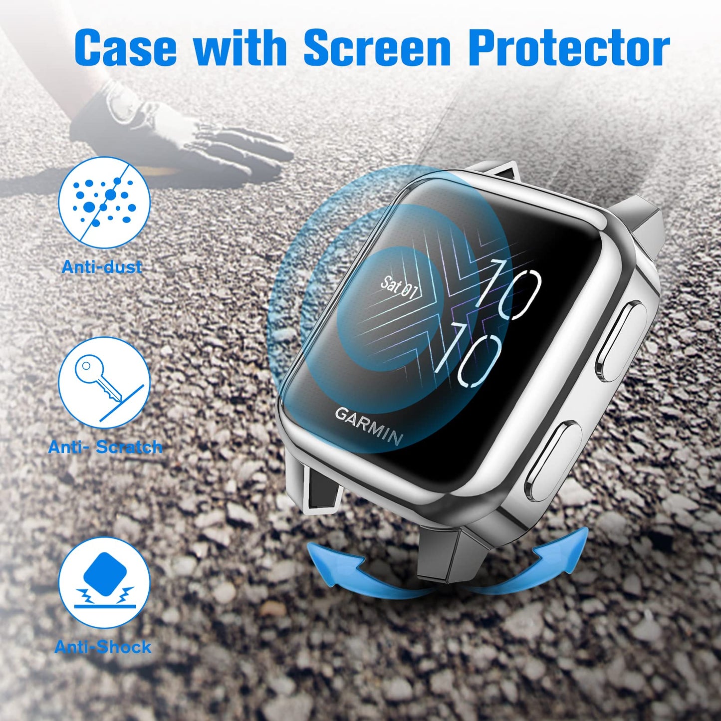 Fintie 3 Packs Screen Protector Case Compatible with Garmin Venu Sq 2 / Sq 2 Music, Soft TPU Plated Bumper Full Cover Protective Cases Scratch-Proof, Black/Clear/Silver