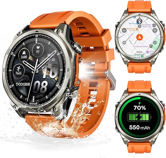 DOOGEE Anywise W1 Pro Mens Smart Watch, 5ATM Dual-Band GPS Offline Maps,1.43'' Fitness Smartwatches for Android Phone/iPho...