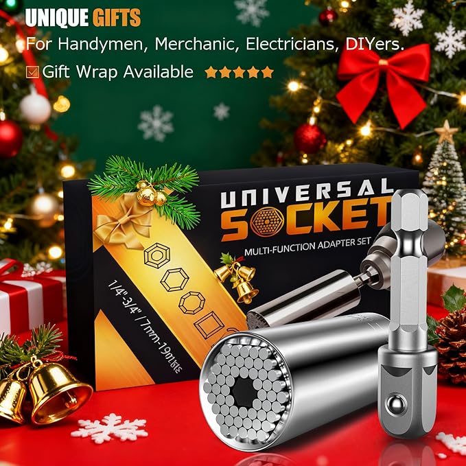 Stocking Stuffers for Men Super Universal Socket Tools Gifts for Men, Grip Set with Power Drill Adapter Cool Stuff Gadgets Present Ideas Gifts for Dad Husband Him Adults Mens Gifts Christmas for Women