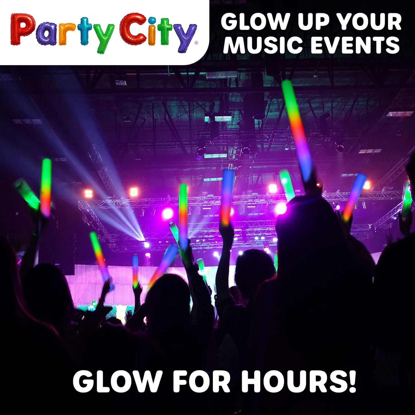 Party City 96Pk Led Foam Glow Sticks 14 - Glow In The Dark Party Supplies Favors  Colorful Flashing Wand With 3 Modes  Foam Light Up Sticks Bulk Party Pack For Wedding  Birthday  Concert  Halloween