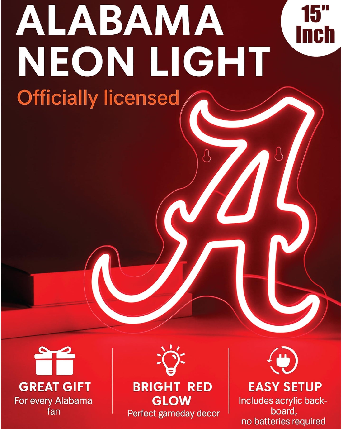 Officially Licensed University Of Alabama Neon Sign 15 - Perfect Bama Gift For Men And Women Fans And College Students For Office  Man Cave  Dorm  Wall Decor (Alabama Crimson Tide)