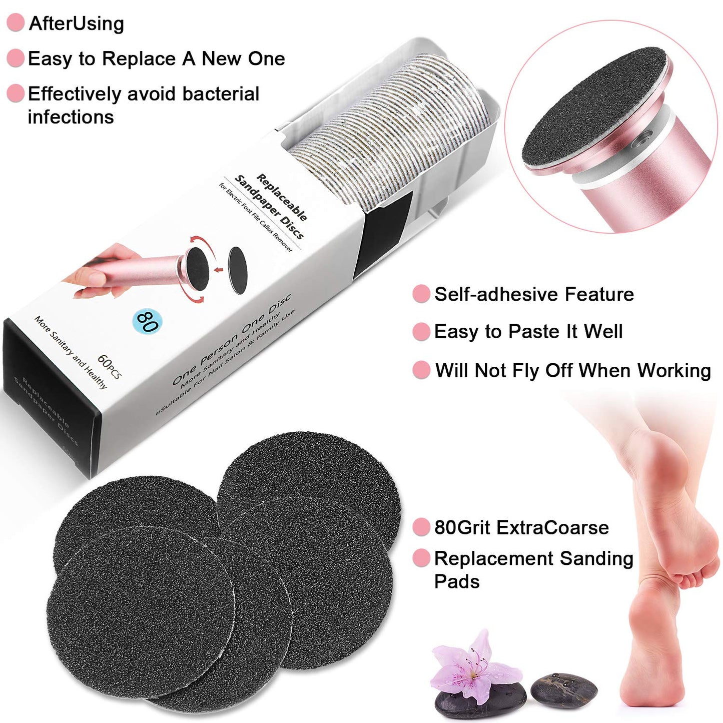 120 Pieces Replacement Sandpaper Discs for Electric Foot File Adjustable Speed Callus Remover Tool Sandpaper Pad Disks Replaceab