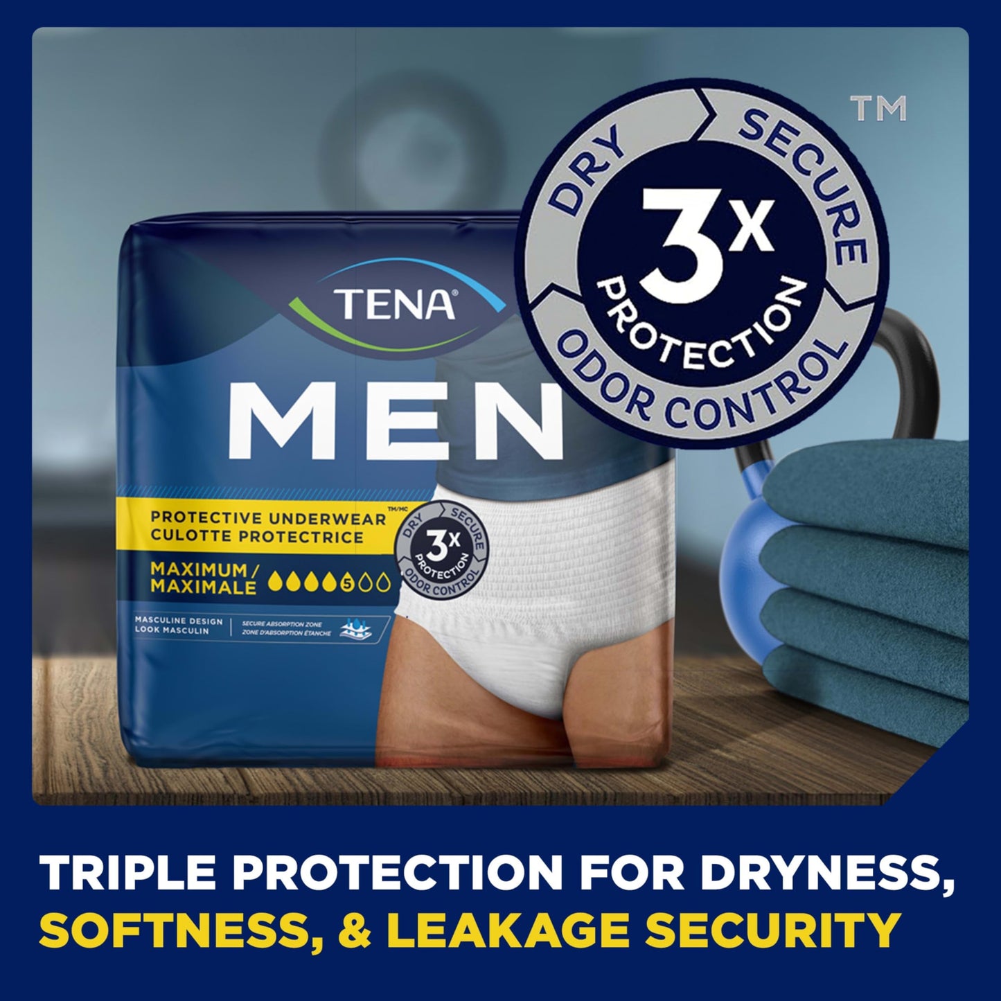 Tena Protective Adult Incontinence Underwear for Men, Maximum, S/M, 80 Count (Waist Size 25in-34in)