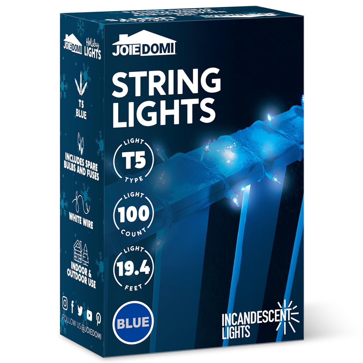 Joiedomi Christmas Lights Outdoor 100 Count Blue Christmas Tree Lights Indoor 21.4Ft String Xmas Decorations For Dorm Classroom Bedroom Holiday Wedding Party White Wire