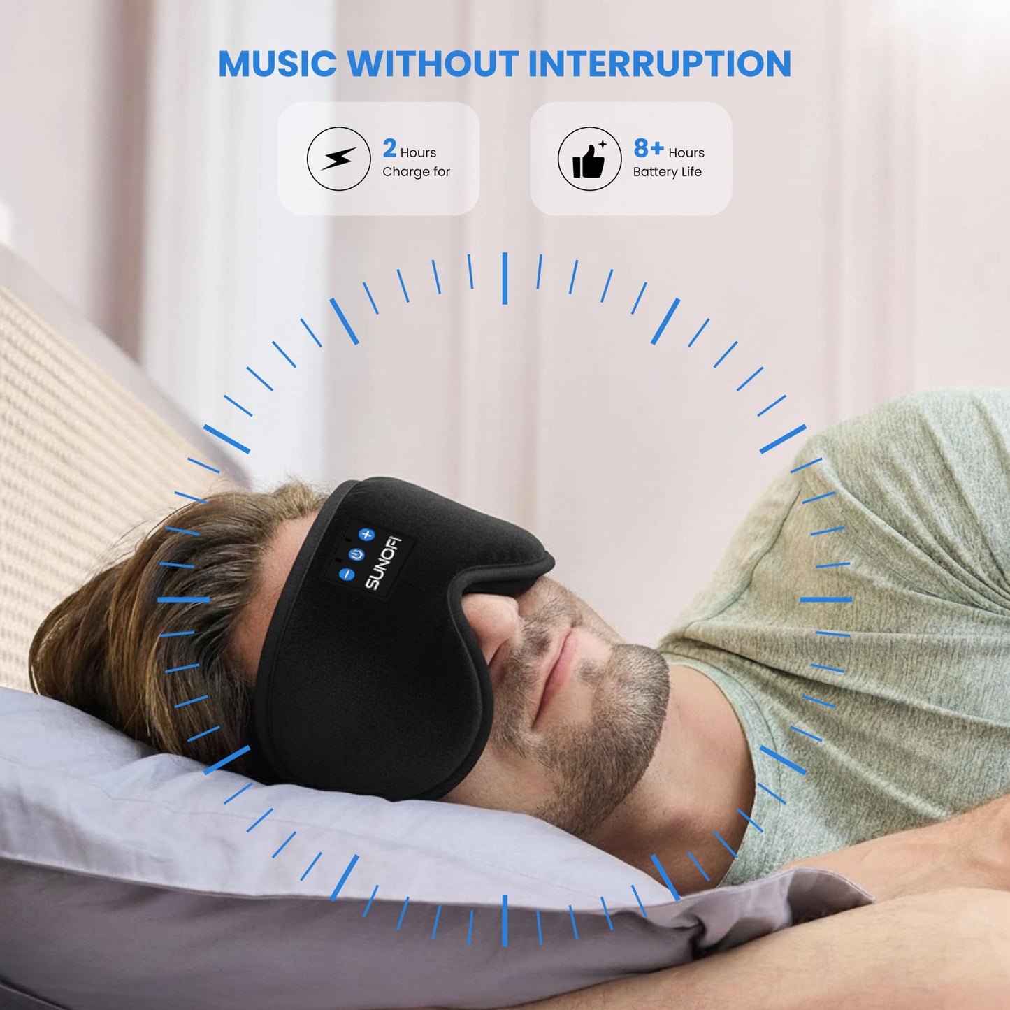 SunoFi Sleep Headphones Bluetooth 5.4, 3D Sleep Mask with Ultra-Thin HD Stereo Speakers, Wireless Music Eye Mask Headphones for Side Sleepers, Travel, Relaxation