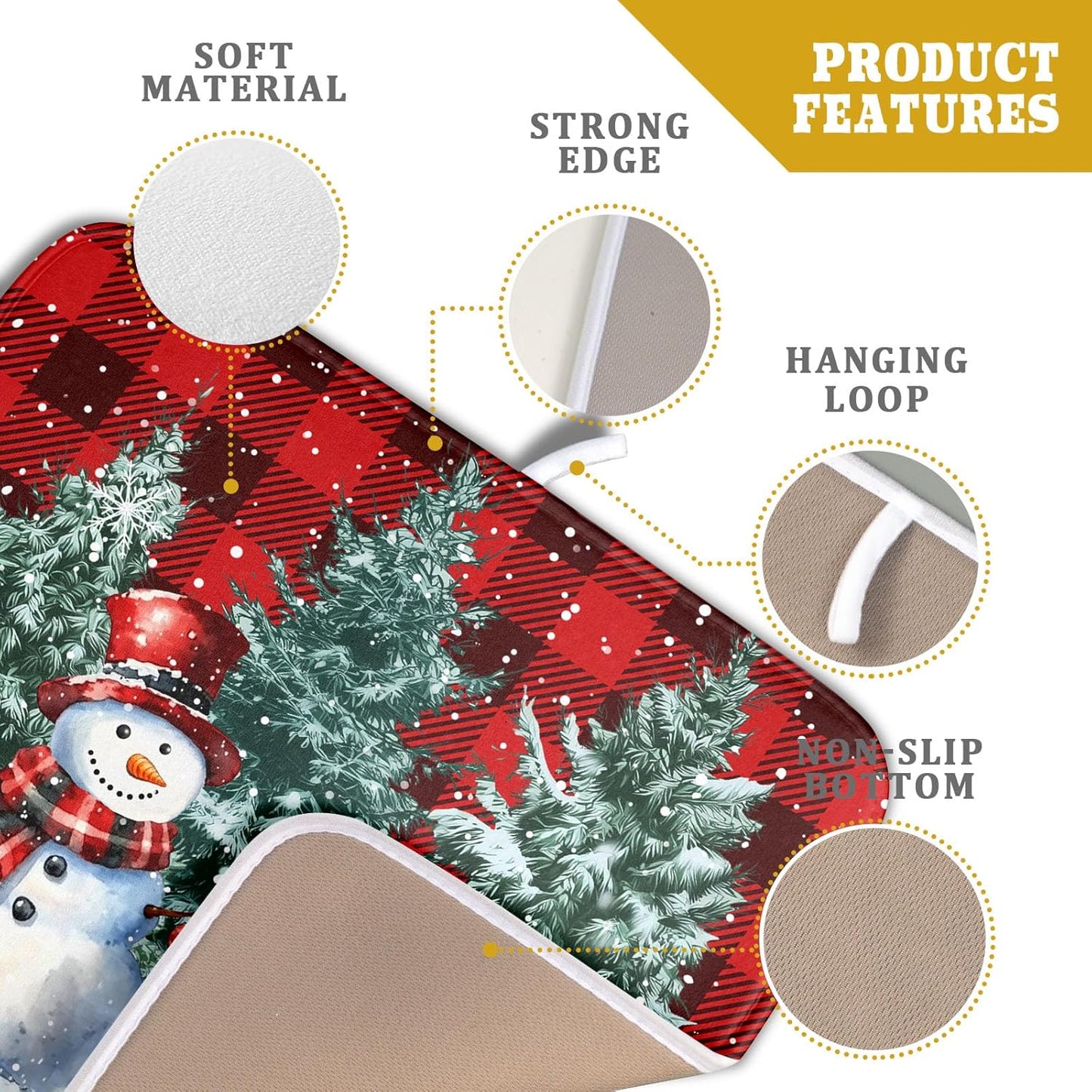 Christmas Snowman Dish Drying Mat for Kitchen Counter Xmas Trees Snowflake Buffalo Plaid Drying Mat 16x18 Inch Winter Holiday Absorbent Dish Drainer Mat Christmas Kitchen Accessories