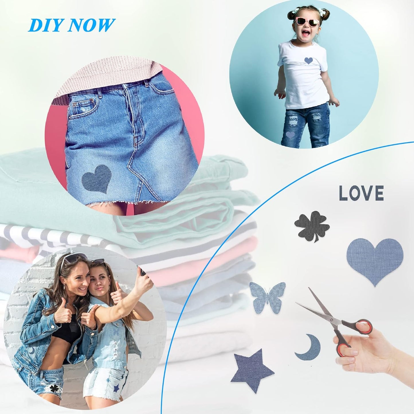 12PCS Fabric Iron on Patches Inside & Outside Strong Glue 100% Cotton Repair Patch for Clothes Pants Mending and Decorating, White