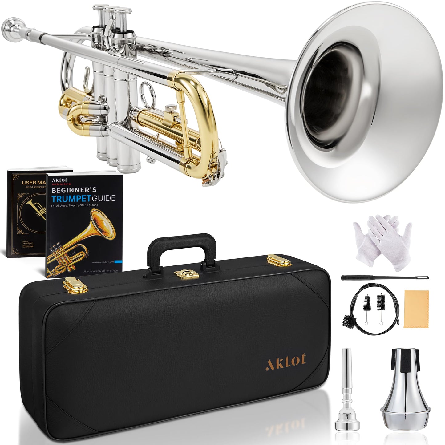 Aklot Hand-Hammered Bell Bb Trumpet: Smooth Valve Action, Clear-Lacquered Brass Body, Standard Trumpet Beginner Set With Leather