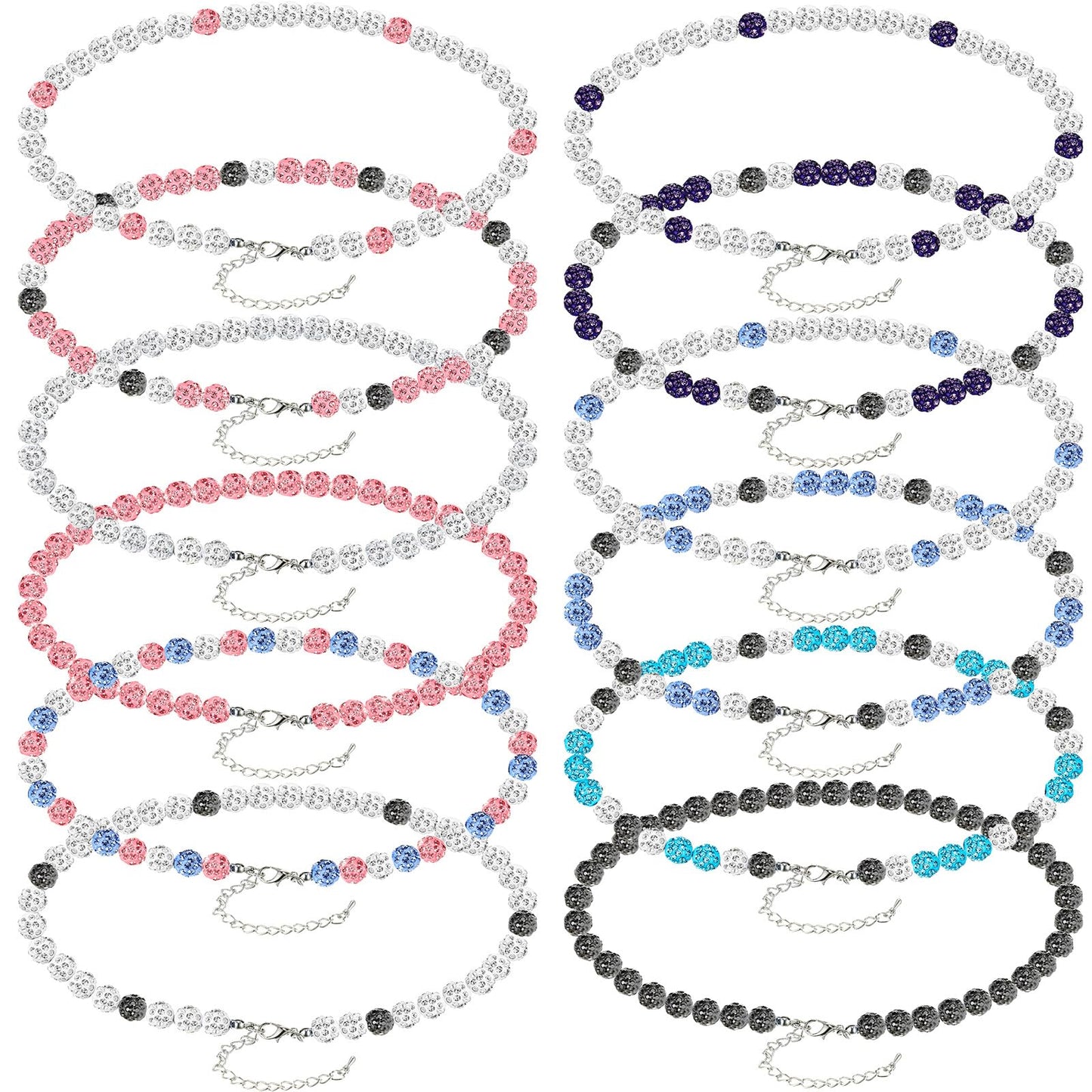 Landical 12 Pcs Bling Baseball Necklace Ice Beaded Baseball Necklace Cool Gifts Bulk for Team Players Lovers Fans (Multicolor)