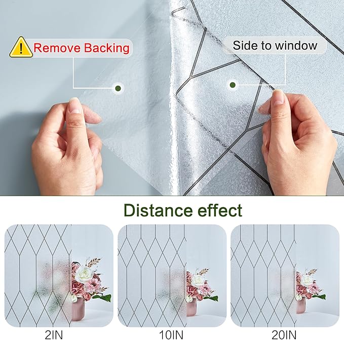 Windimiley Window Privacy Film Stained Glass Static Clings, Bathroom Frosted Leaded Decorative Window Stickers, UV Heat Blocking Opaque Removable for Home Door Coverings (35.4 x 118.1in,Pure)