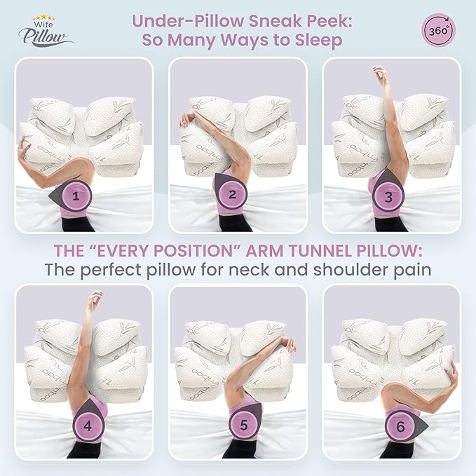 Medium Firm High Density Support. Orthopedic Arm Hole Slots for Relief of Shoulder & Neck Pain. Adjustable for Side, Back, Stomach Sleeper. Rayon Shell/Cooling Shredded Memory Foam