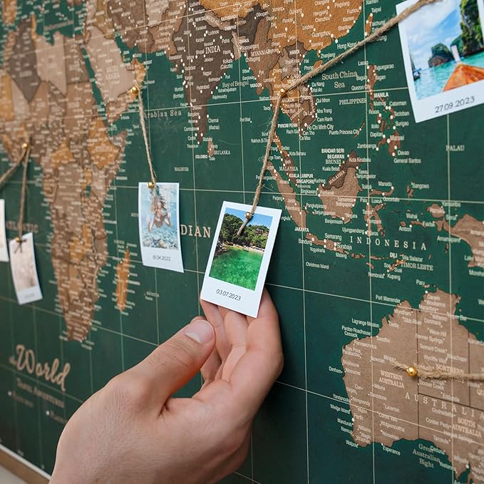 Canvas World Map with Cork Pin Board - English Lettering - Decorative Wall Decoration for All Rooms - Canvas Pictures with World Map Motif (150x100 cm, Pattern 4)