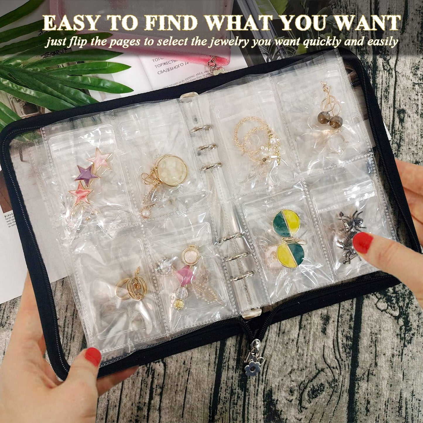 LingLingo Earring Organizer Case Travel Jewelry Organizer Transparent Jewelry Storage Book for Necklace Bracelet Ring Holder wit
