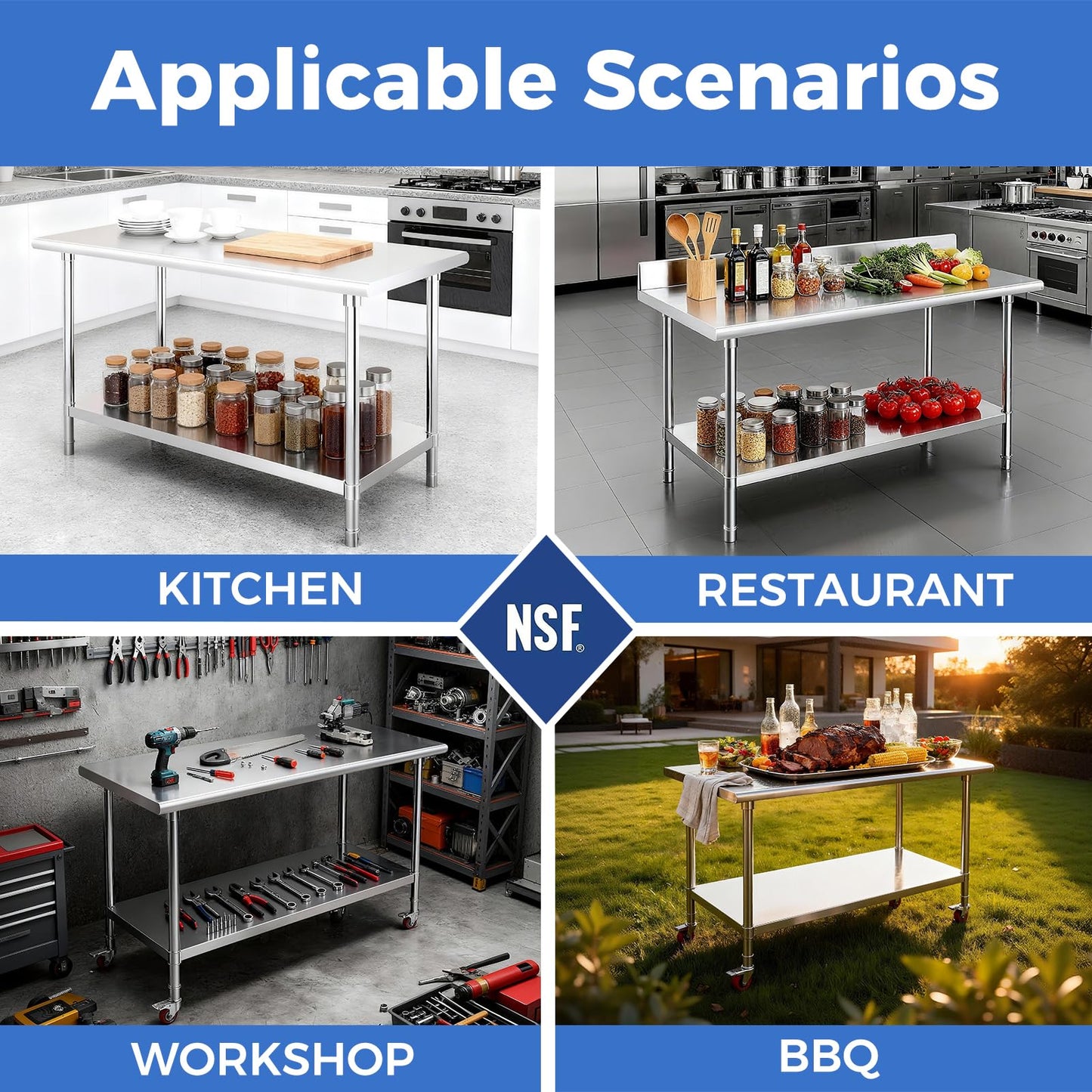 OSTBA Stainless Steel Table for Prep & Work 24x60 Inches with Casters Wheels, NSF Metal Commercial Heavy Duty Table with Adjustable Undershelf for Restaurant Kitchen Home and Hotel