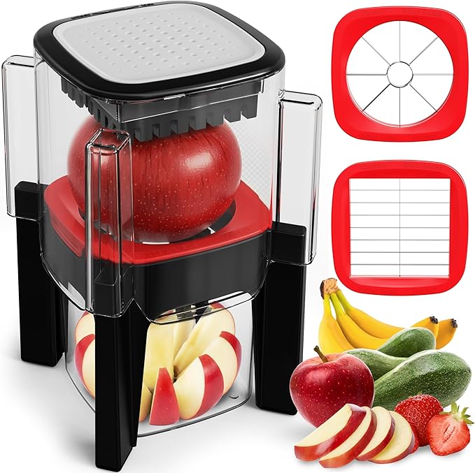Fullstar Apple Slicer and Corer - 6.2 Inch Fruit Cutter 8 Slices, Includes 2 Attachments, Strawberry Slicer, Easy to Use, Heavy Duty Stainless Steel, Time Saving Meal Prep Tool