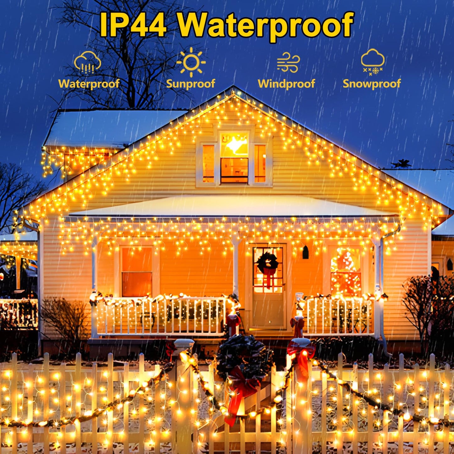 Sauirs 2Pack 320 Led Christmas Lights Outdoor Decorations With 120 Drops Timer 8Mode 66Ft Curtaing Lights Waterproof Plug In Fairy Lights For Indoor Xmas Party Patio Window Trees Decor(Warm White)