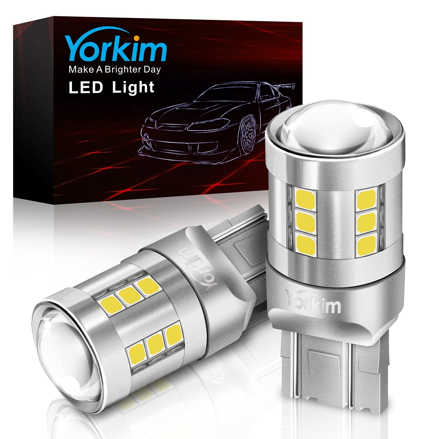 Yorkim 7443 Led Bulb White  6500K High Bright 7440 Led Bulb With Projector T20 W21W 7440Na Led Bulb Replacement Lamp For Turn Signal Reverse Brake Tail Lights Or Day Running Light  Pack Of 2  6500K