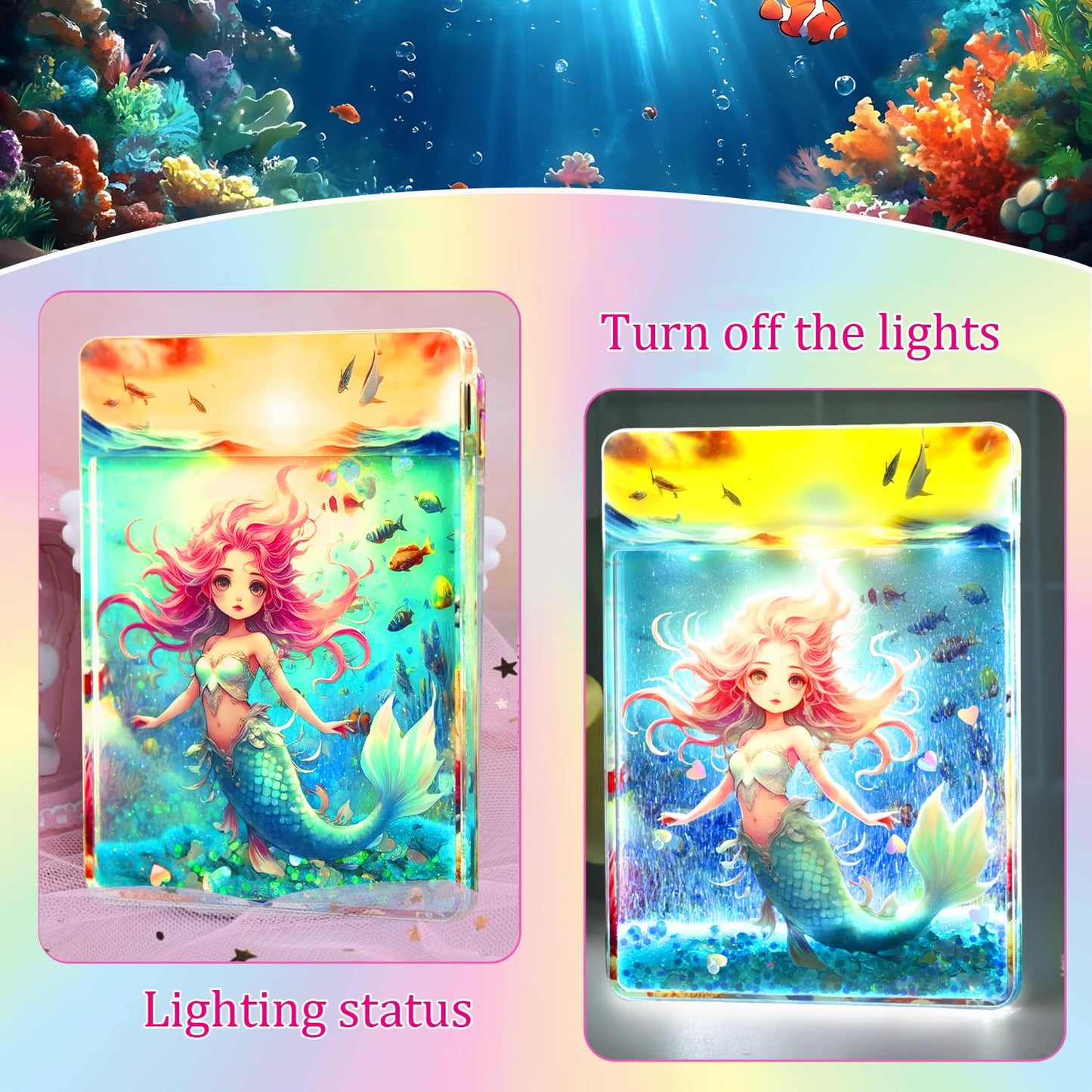 Childrenlive Mermaid   Light - Mini Led Card Lamp  Bedside & Desk Decor For Girls  Portable Night Light & Dreamy Desktop Ornament  Mermaids Gift For Girl/Mermaids Fans (Mermaid)