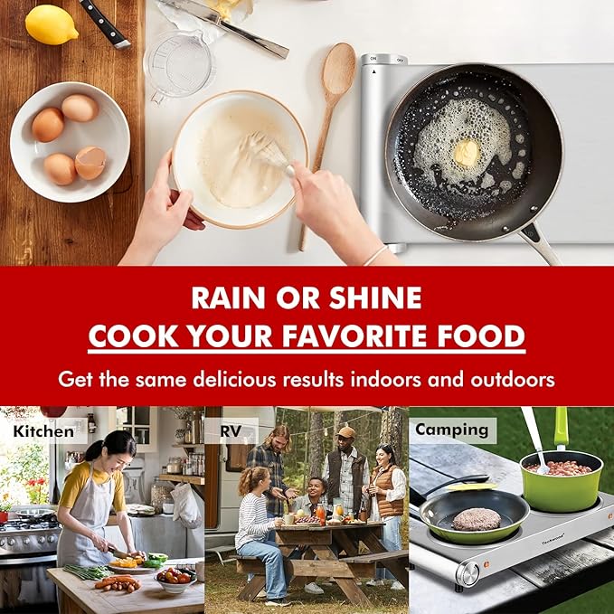Hot Plate, Techwood Electric Stove Countertop Double Burners for Cooking Infrared Ceramic 1800W Dual Cooktops With Adjustable Temperature Control Brushed Stainless Steel Easy To Clean Upgraded Version