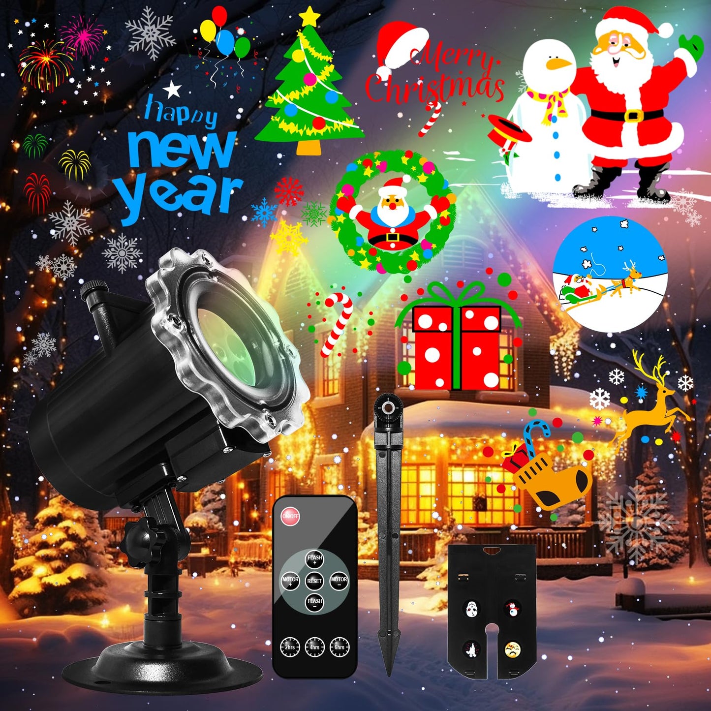 Christmas Decoration Mossndar Christmas Projector Light Outdoor 64 Hd Patterns Holiday Projector Light With Remote Control Waterproof Landscape Lamp Projector For Garden Patio Party New Year Xmas Gift