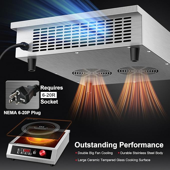 3500W 220V~240V Commercial Induction Cooktop, Powerful Electric Induction Burner, Countertop Electric Stove with Digital Sensor, Touch/Knob Control