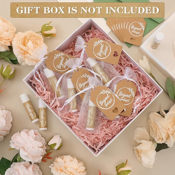 Leelosp Wedding Thank You Lip Balm Bulk Small Natural Moisturizing Mini Balm Lip Care Product Include Organza Bag and Appreciation Card for Women Baby Shower Favors, 5 Fragrance (100 Sets)
