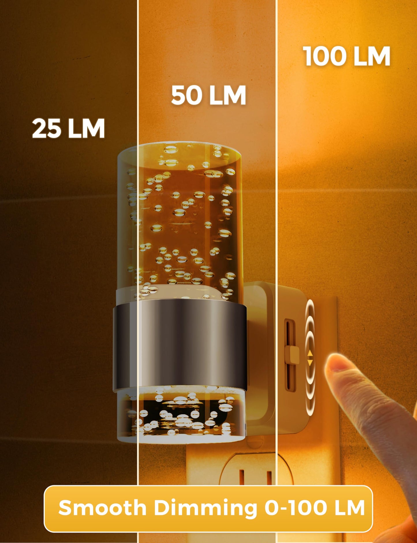 L LOHAS LED Night Light, Dimmable Plug-in, 2 Pack, Adjustable Brightness 0-100 LM, Amber, Model A-GY19707DCH2US-2