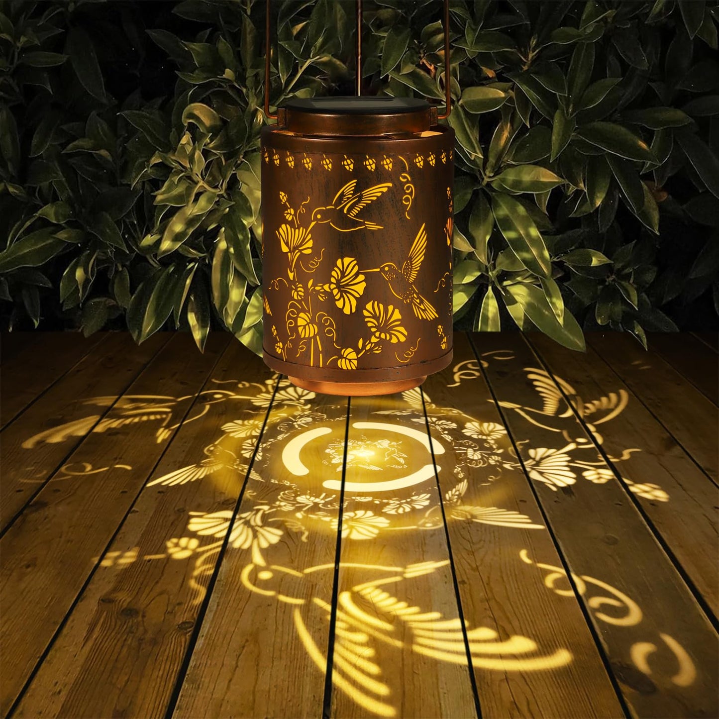 Tepaken Solar Lantern - Outdoor Waterproof Metal Hanging Light for Garden Decor, Hummingbird-205, Gold