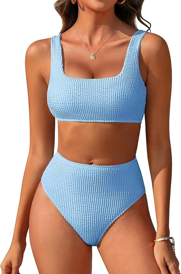 ANRABESS Women Swimsuits Two Piece Bikini Set High Waisted Ribbed Tummy Control Modest Bathing Suits 2026 Beach Swim Wear