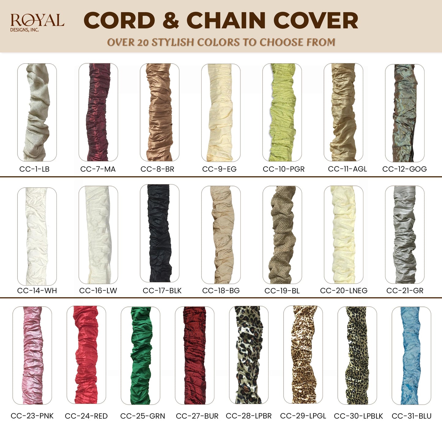Royal Designs, Inc. Cc-1-Lb Beige Cord & Chain Cover, 4 Linen Fabric, Touch Fastener, Linen Beige