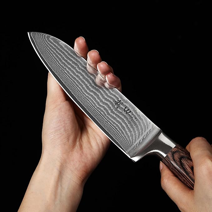 Wakoli EDIB 2-Piece Damascus Kitchen Knife Set – Santoku & Small Santoku with VG10 Core made of 67-Layer Damascus Steel Blades – Professional Chef Knives with Ergonomic Pakkawood Handles in Gift Box