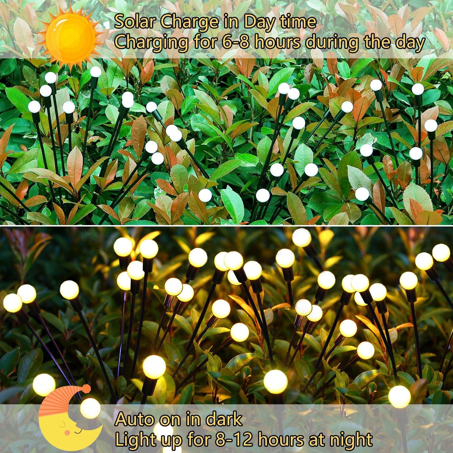 Kohlrabi Solar Garden Lights, 4 Pack 40 LED Waterproof Firefly Lights, Warm White, Swaying Light for Outdoor Decoration