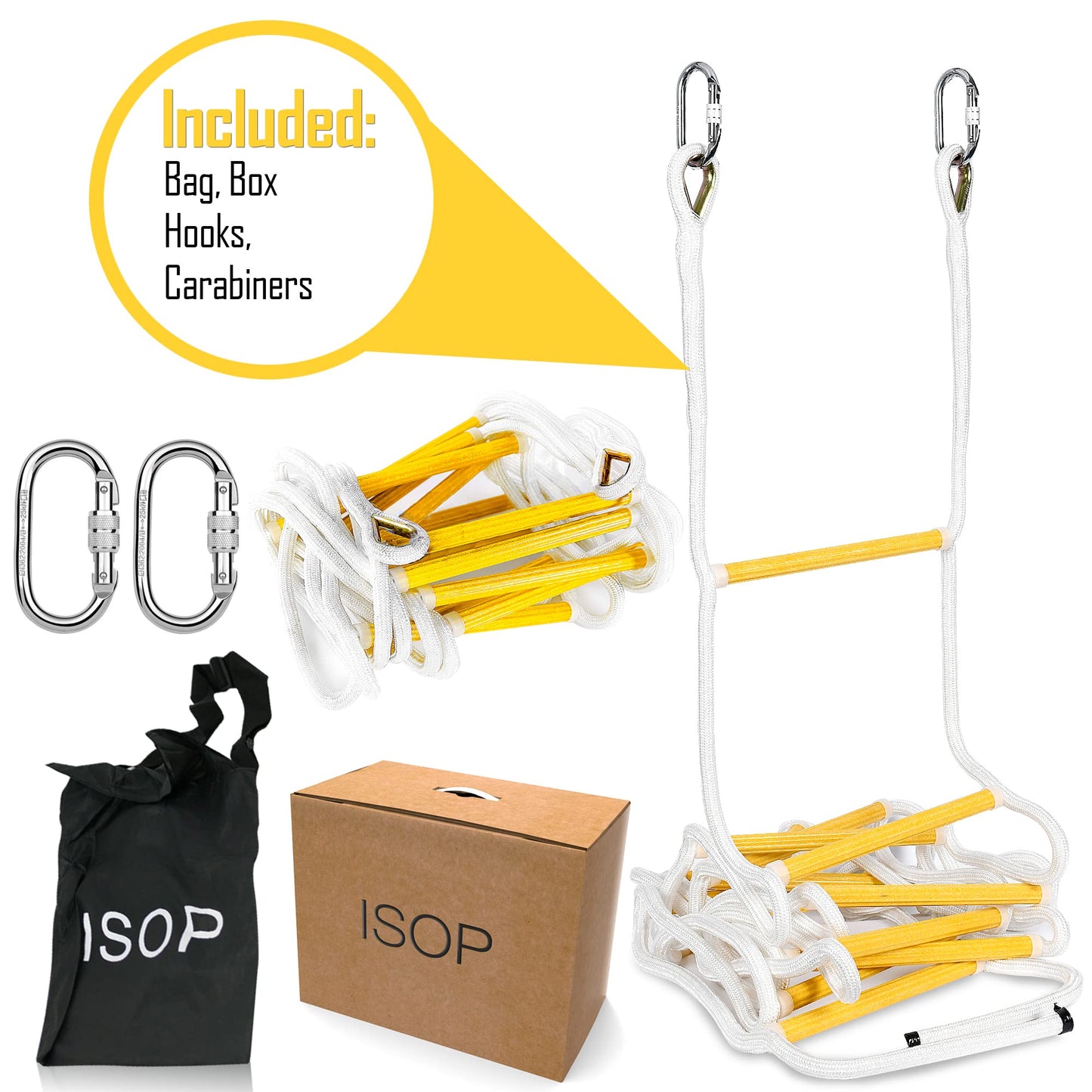ISOP Fire Escape Ladder for Second Story Windows 13ft Rust Resistant Safety Window Ladder for Fire Escape 2 Story with Hooks - Emergency Escape Ladders - Life-Saving Certified Tool (13ft with Hooks)