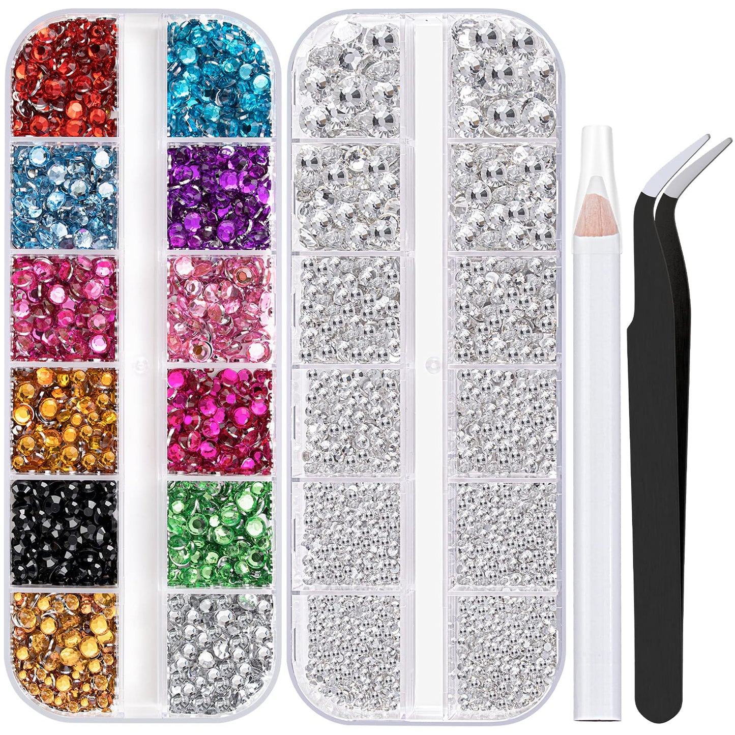 Two Packs of Flatback Rhinestones 4520 Pcs Colorful Nail Art Rhinestones Flatback Crystal Colorful+Transparent White Rhinestone