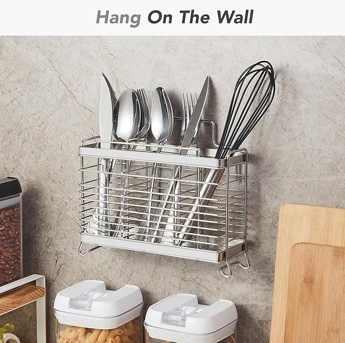 KESOL Utensil Holder Utensil Drying Rack Basket Holder with 3 Divided Compartments, Rust-Resistant
