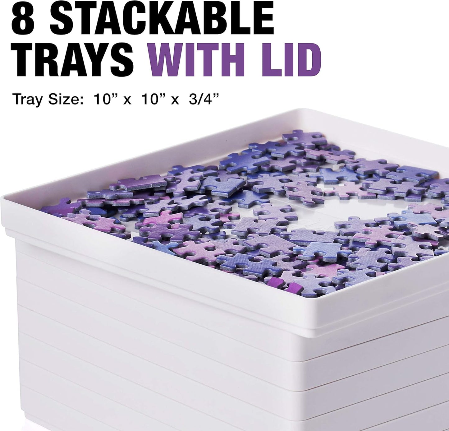 Tidyboss 8 Puzzle Sorting Trays with Lid 10" x 10" - Portable Jigsaw Puzzle Accessories White Background Makes Pieces Stand Out Sort Patterns, Shapes and Colors | for Puzzles Up to 1500-2000 Pieces