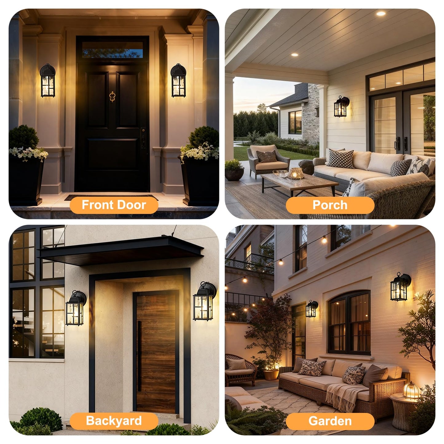 Okeli 2-Pack Dusk To Dawn Outdoor Wall Lights  Weatherproof Exterior Lighting Fixture Wall Mount  Aluminum Ripple Glass Porch Light  Anti-Rust Outside Wall Sconce For House  Garage(Black&Gold-Trim)
